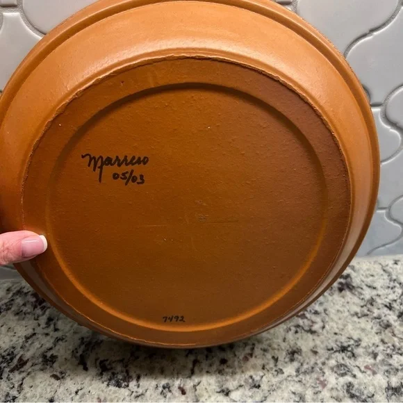 Vintage Artist Marrero Signed Green and Cream Mosaic Platter - Picture 3 of 5